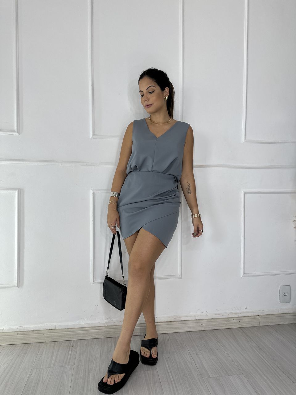 Saia Alfaiataria Duda Cinza - Loja Benditta