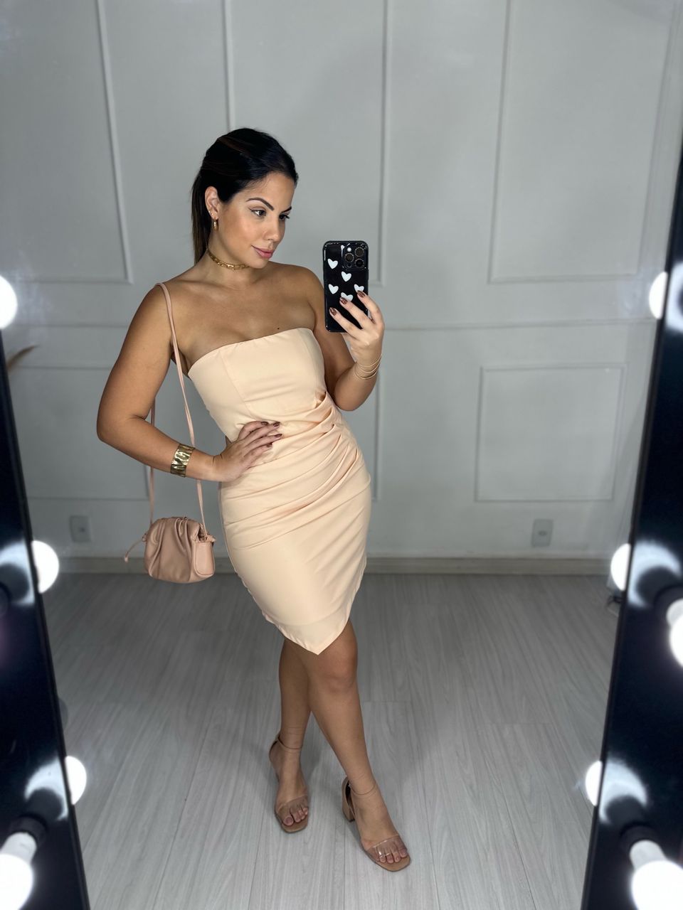 Vestido Tomara que Caia Pregas Nude - Loja Benditta