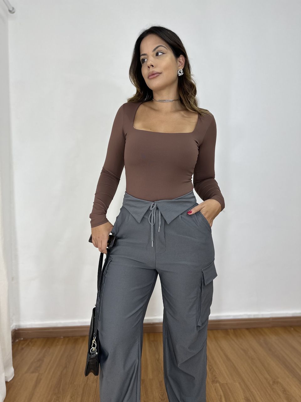 Body Feminino Poliamida Liz Marrom - 0705080201BLM - Loja Benditta