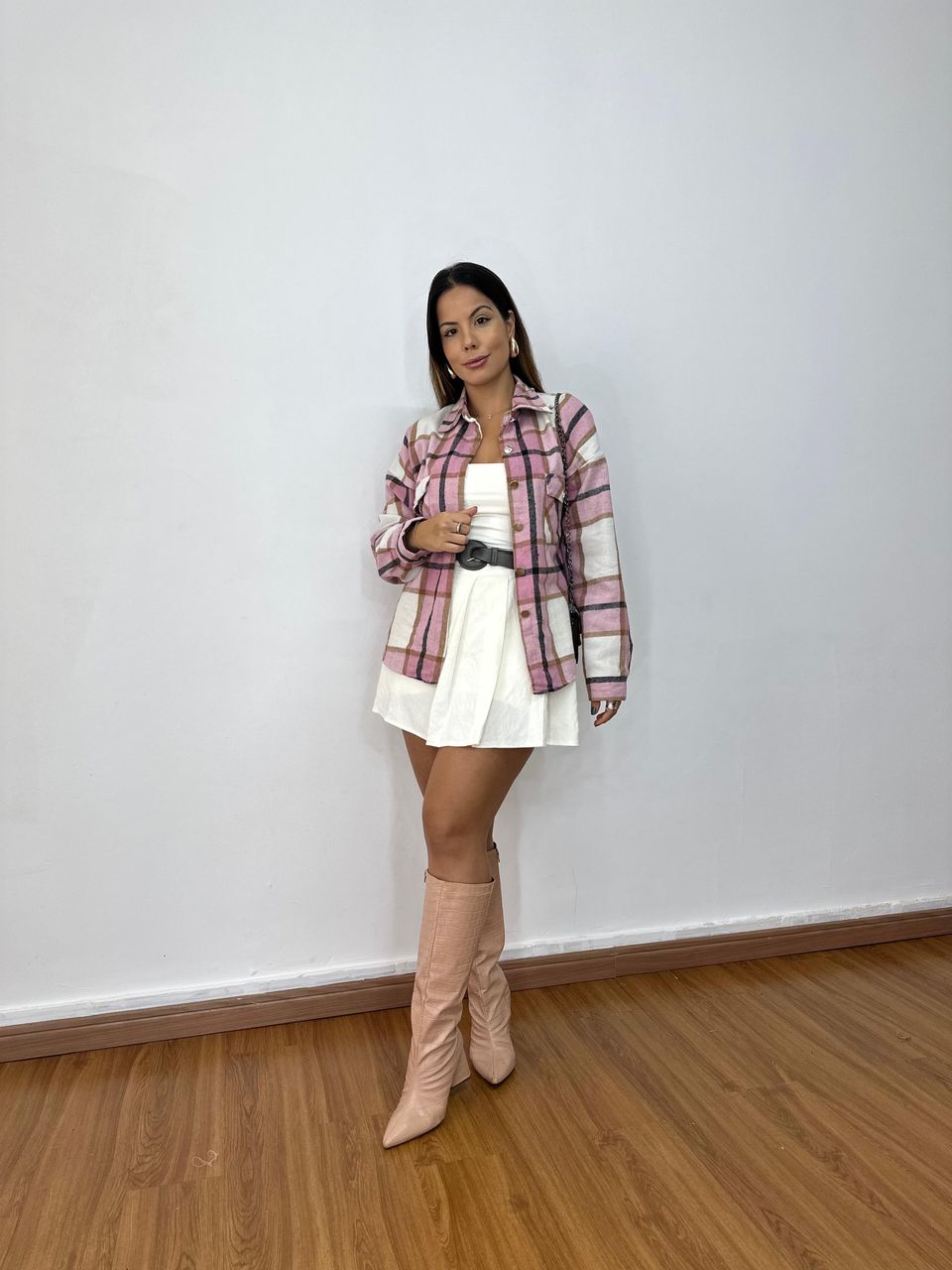 Jaqueta Xadrez Over Flanelada Rosa - Loja Benditta