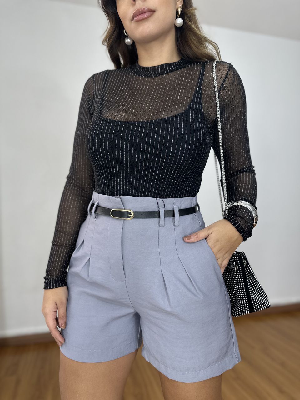Body Tule Lurex Prata - 0705230101TLPTA - Loja Benditta