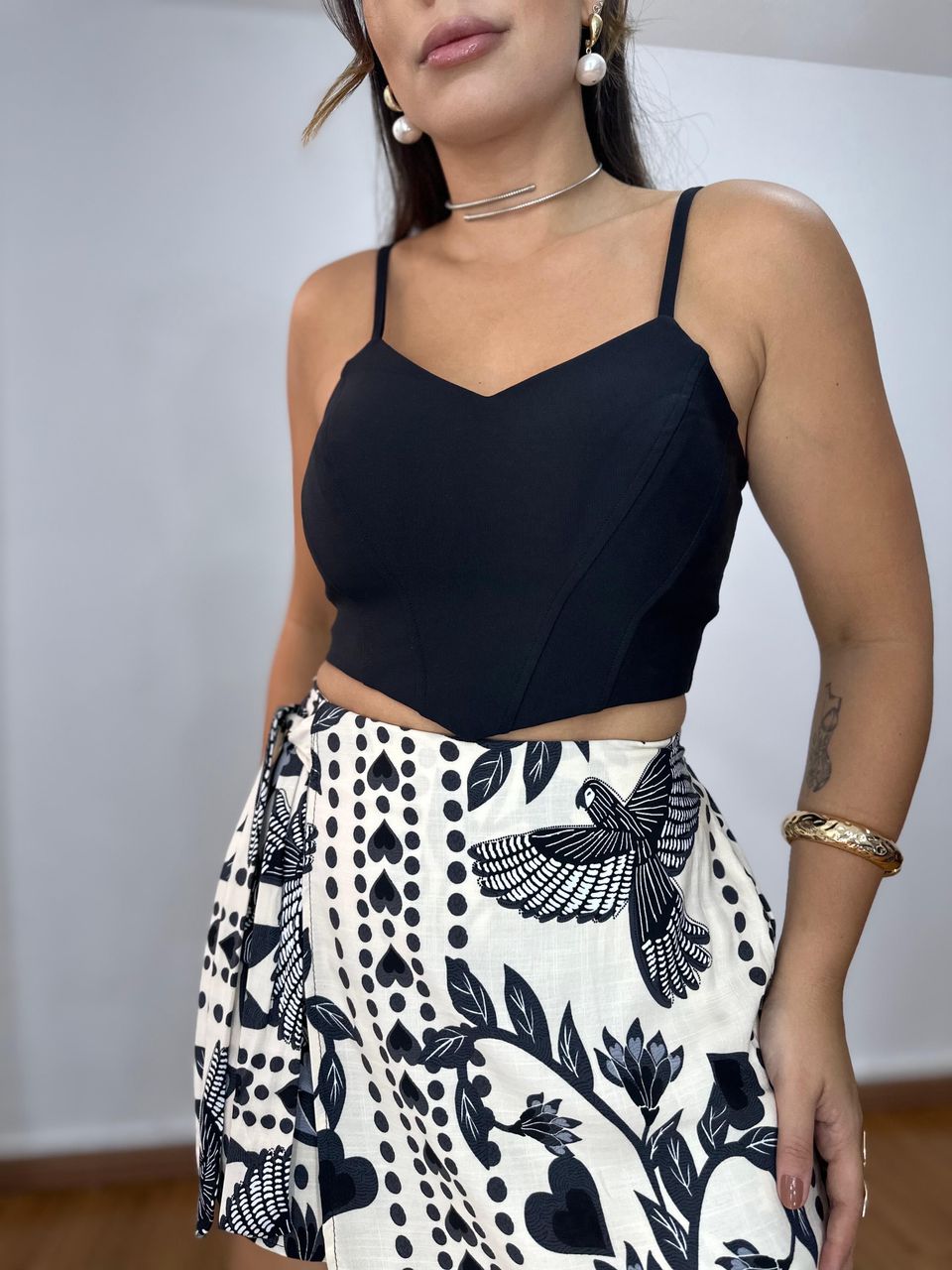 Cropped Corset Alça Preto - Loja Benditta