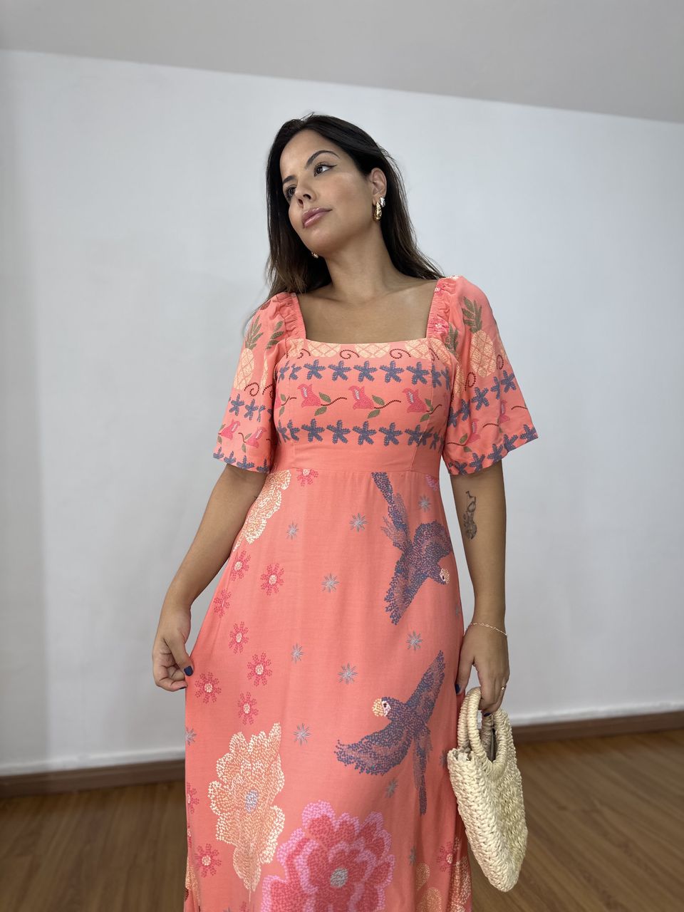 Vestido Arara Caju Longo Coral - VACL5654 - Loja Benditta