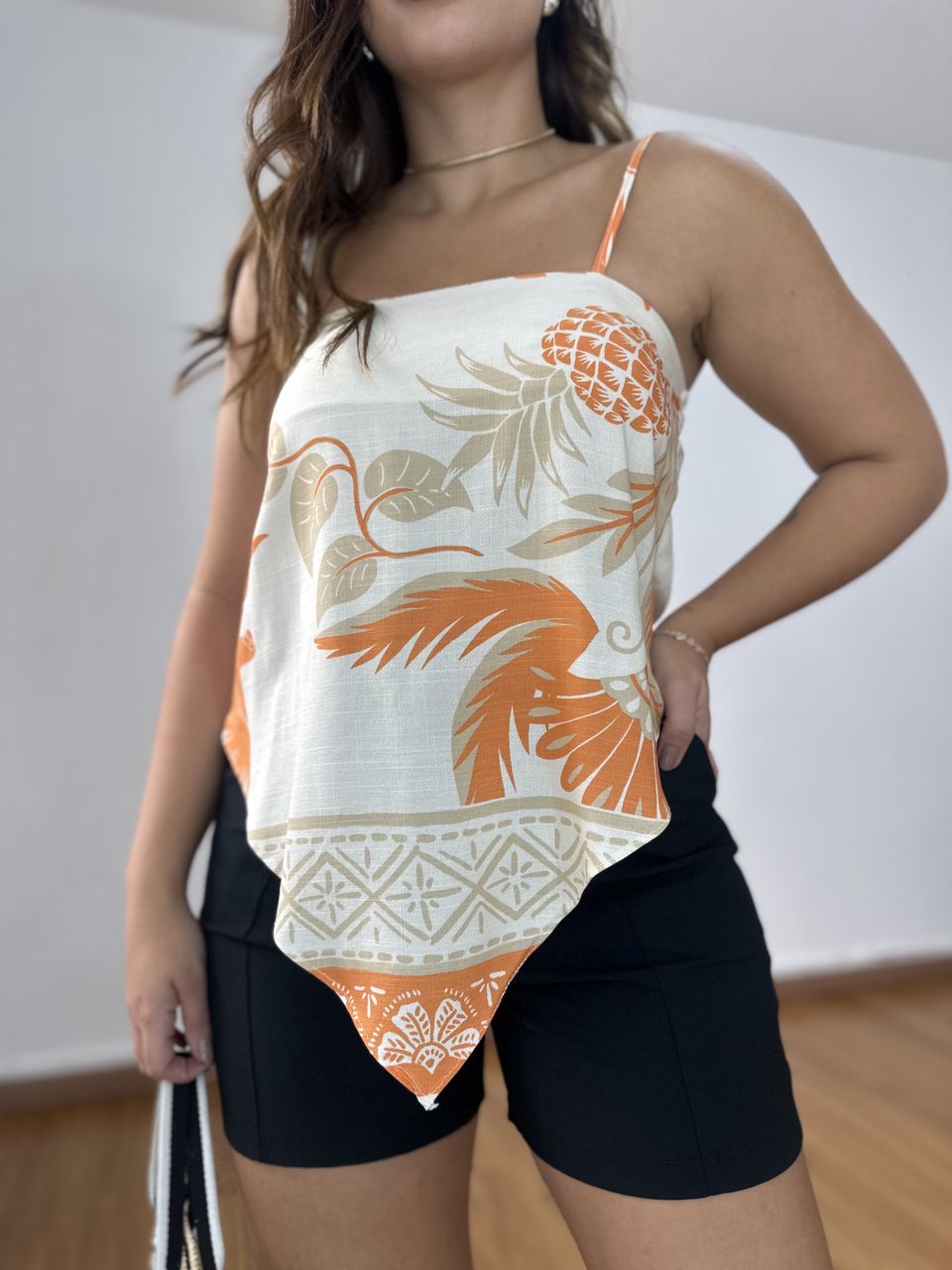Blusa Lenço Alça Regulável Laranja - Loja Benditta