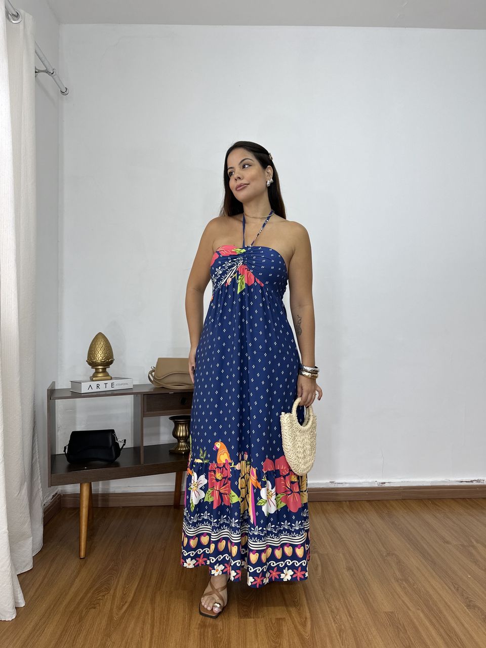 Vestido Amarração Estampado Azul - VAEA6587 - Loja Benditta