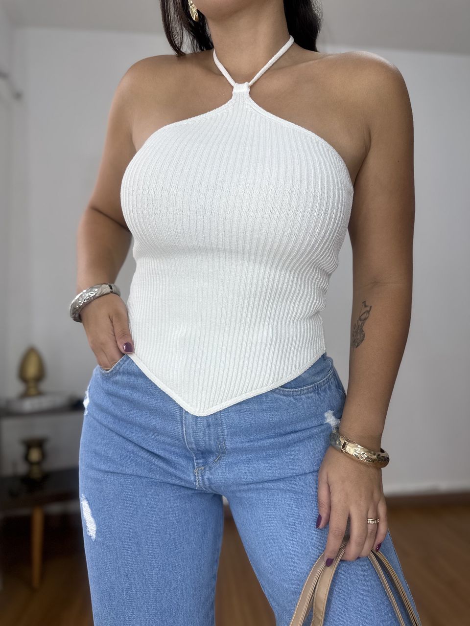 Blusa Frente Única Tricot Off - Loja Benditta