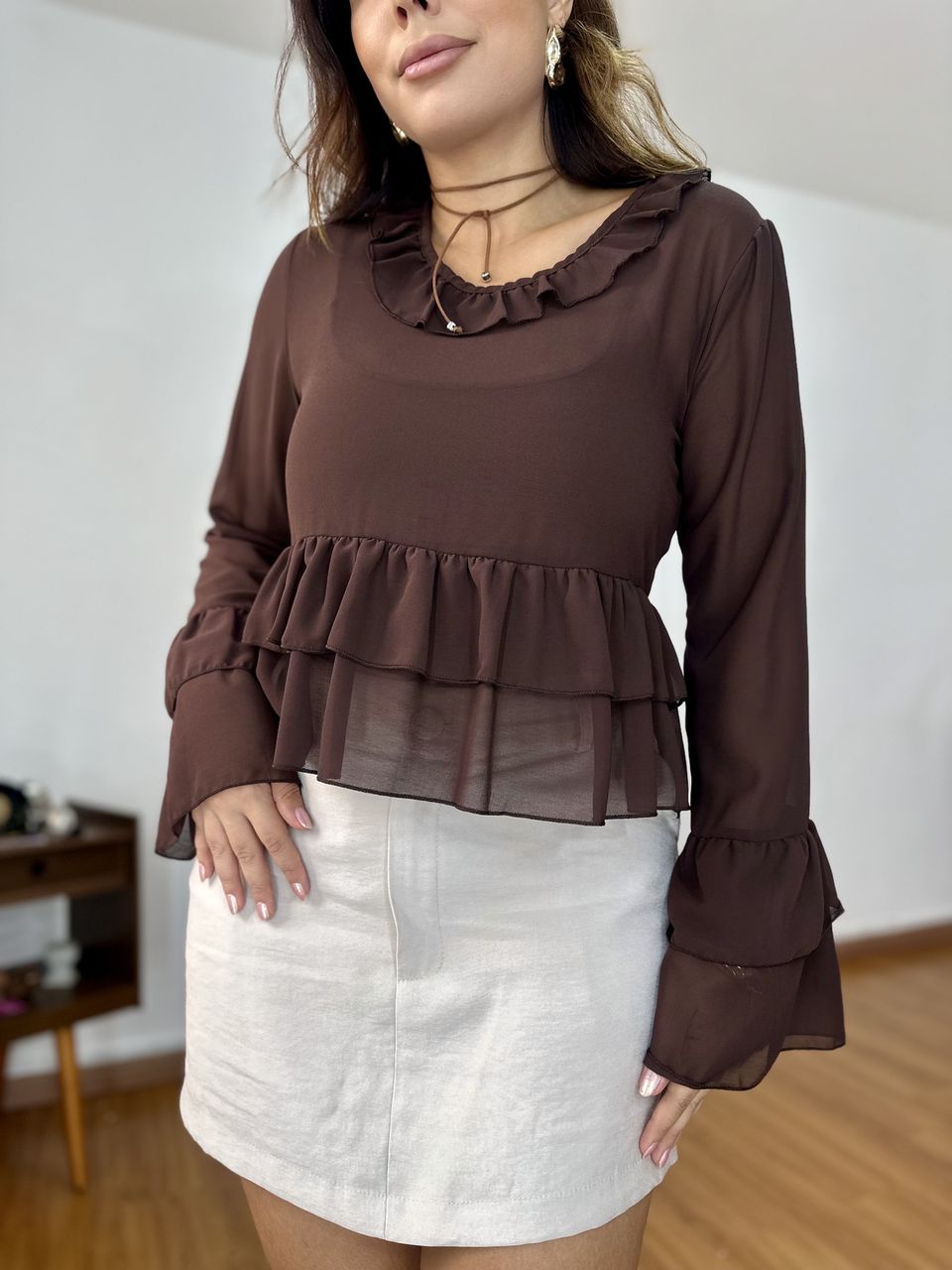 Blusa Alina Café - 403090203089150 - Loja Benditta