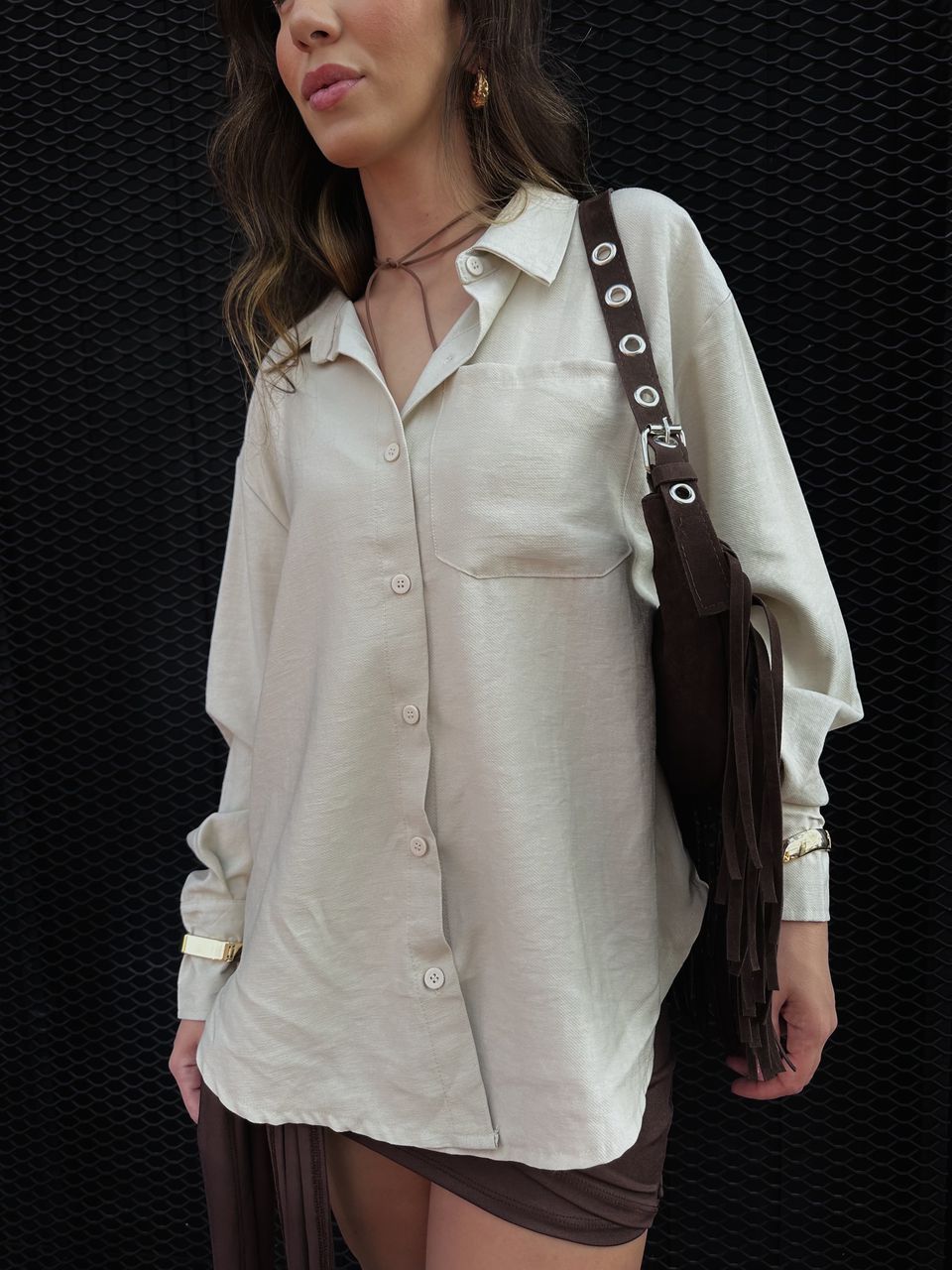 Camisa Feminina Over Nude - 403090203090430 - Loja Benditta