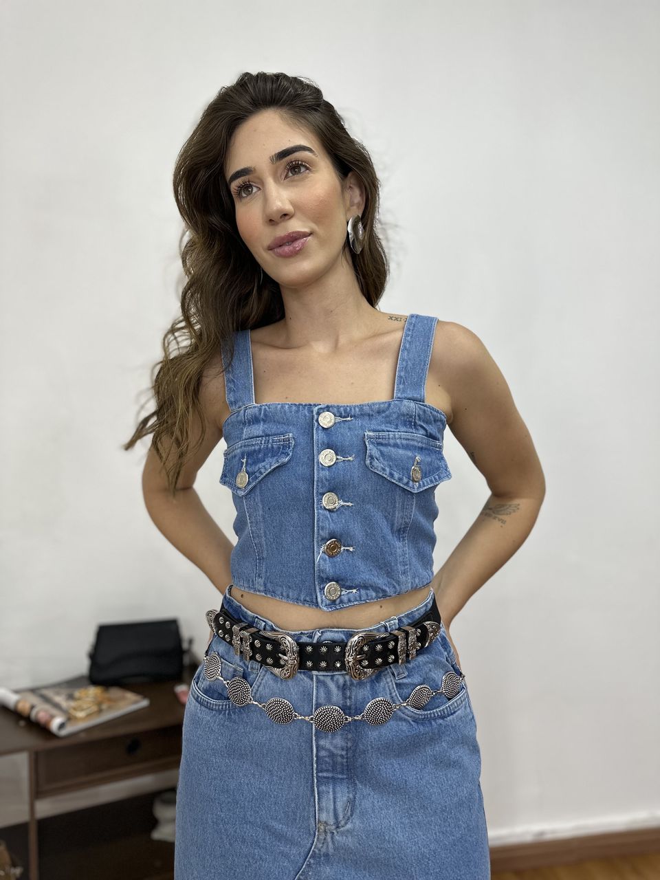 Cropped Jeans Alça Larga - Loja Benditta