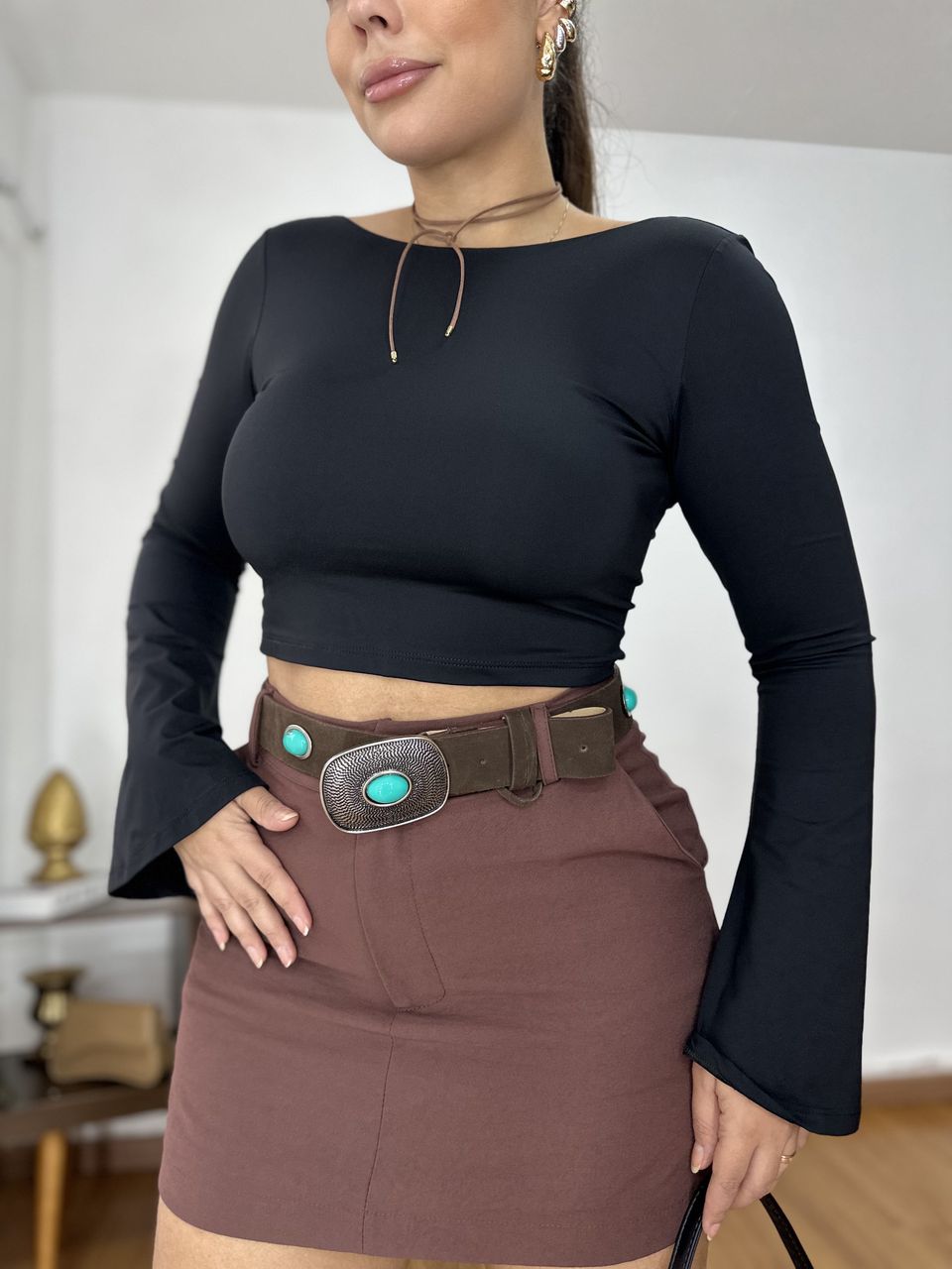 Blusa Feminina Manga Flare Preta - 403090203090390 - Loja Benditta