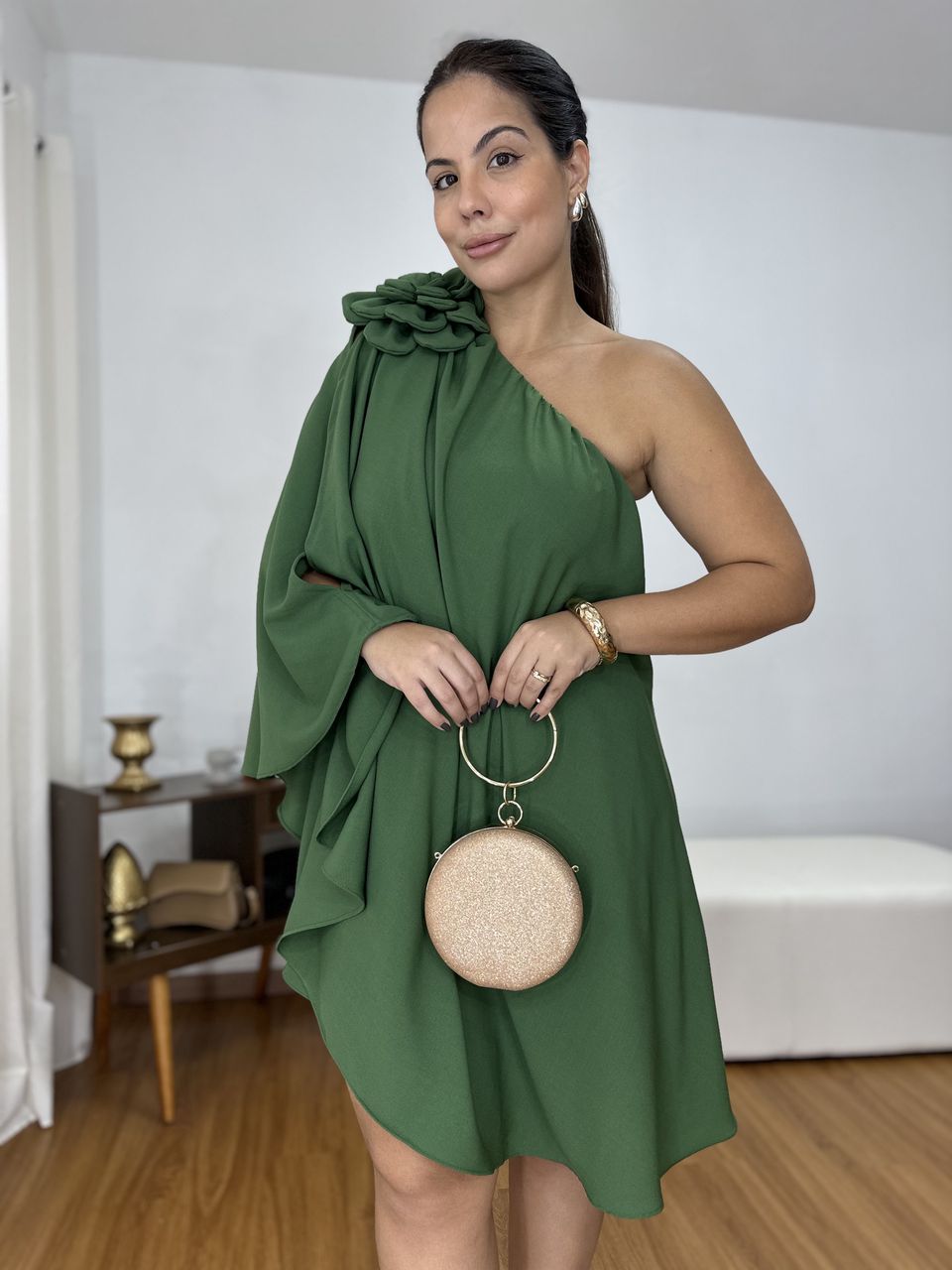 Vestido Nula Manga Flor Verde - 403090203088600 - Loja Benditta