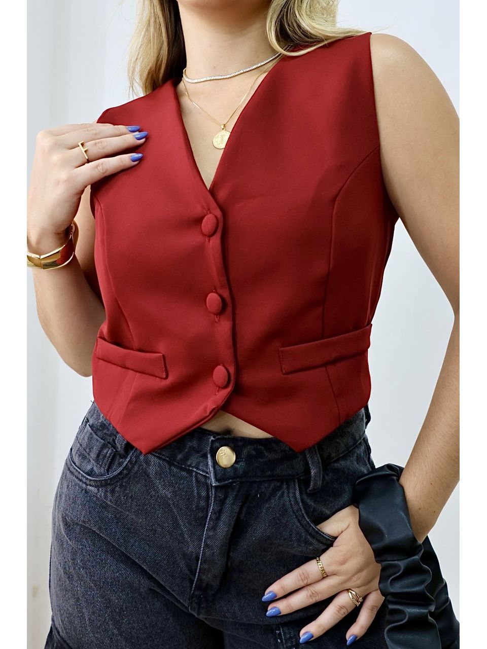 Colete Alfaiataria Feminino Cereja - 4030902030909... - Loja Benditta