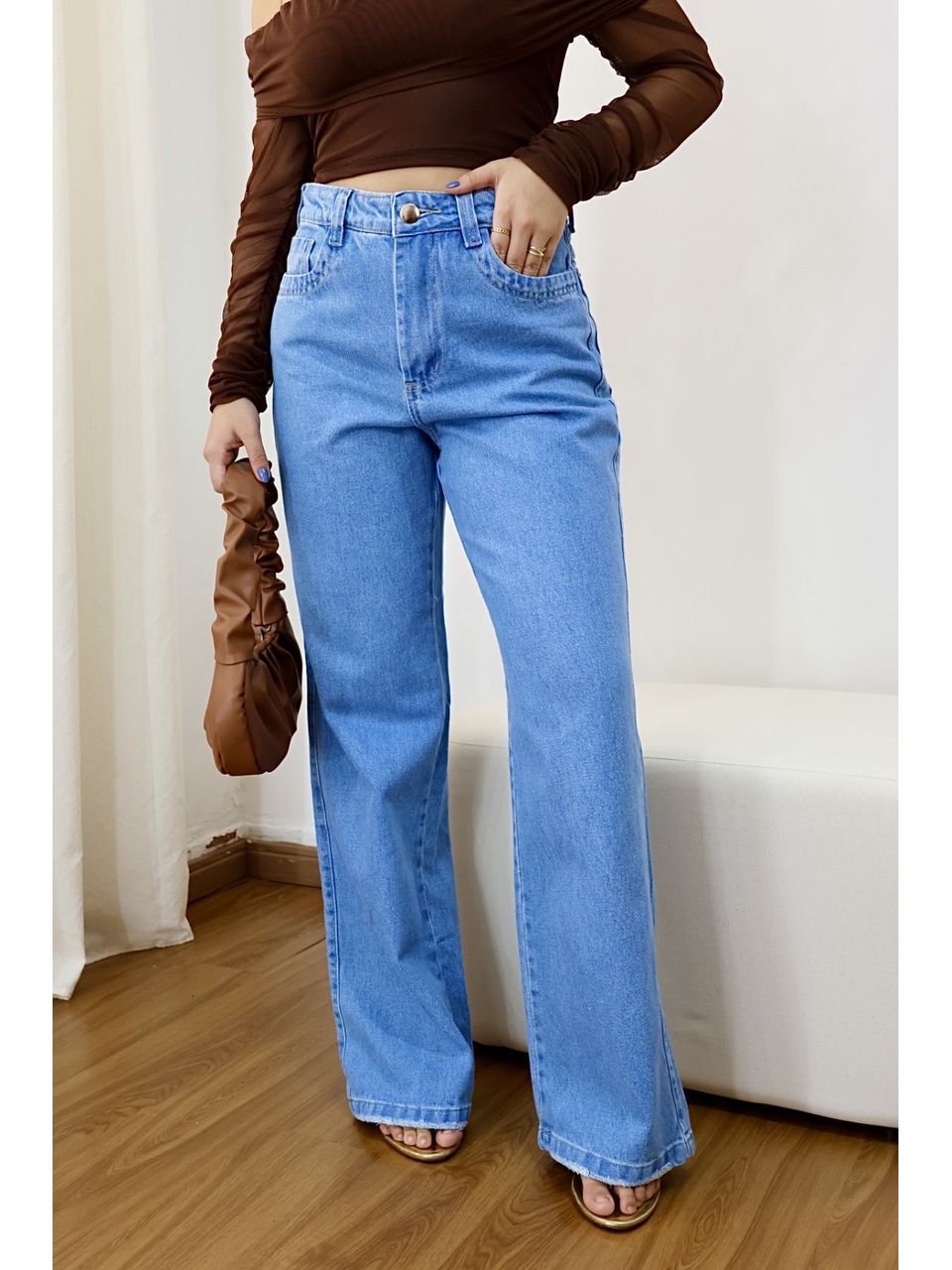 Calça Wide Leg Jeans Basic Clara - 403090203091110 - Loja Benditta