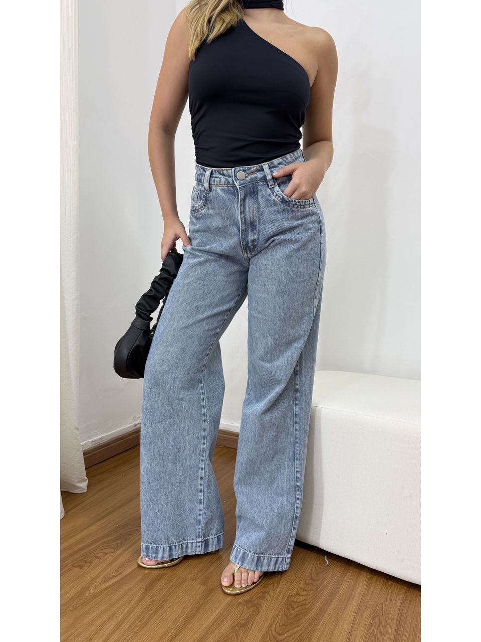Calça Feminina Wide Leg Marmorizada Clara - 40309... - Loja Benditta