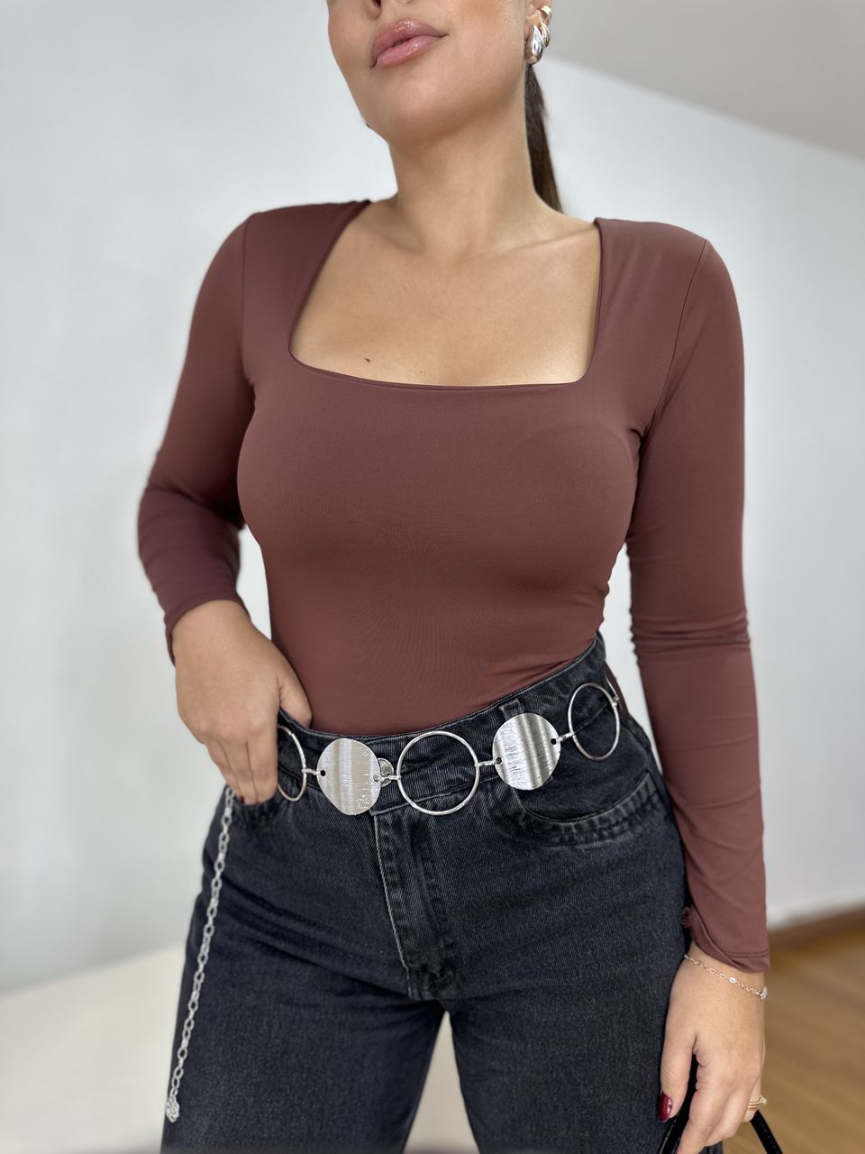 Body Feminino Poliamida Liz Marrom - Loja Benditta