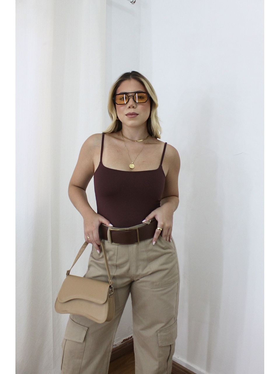 Body Feminino Alça Regulável Marrom - Loja Benditta