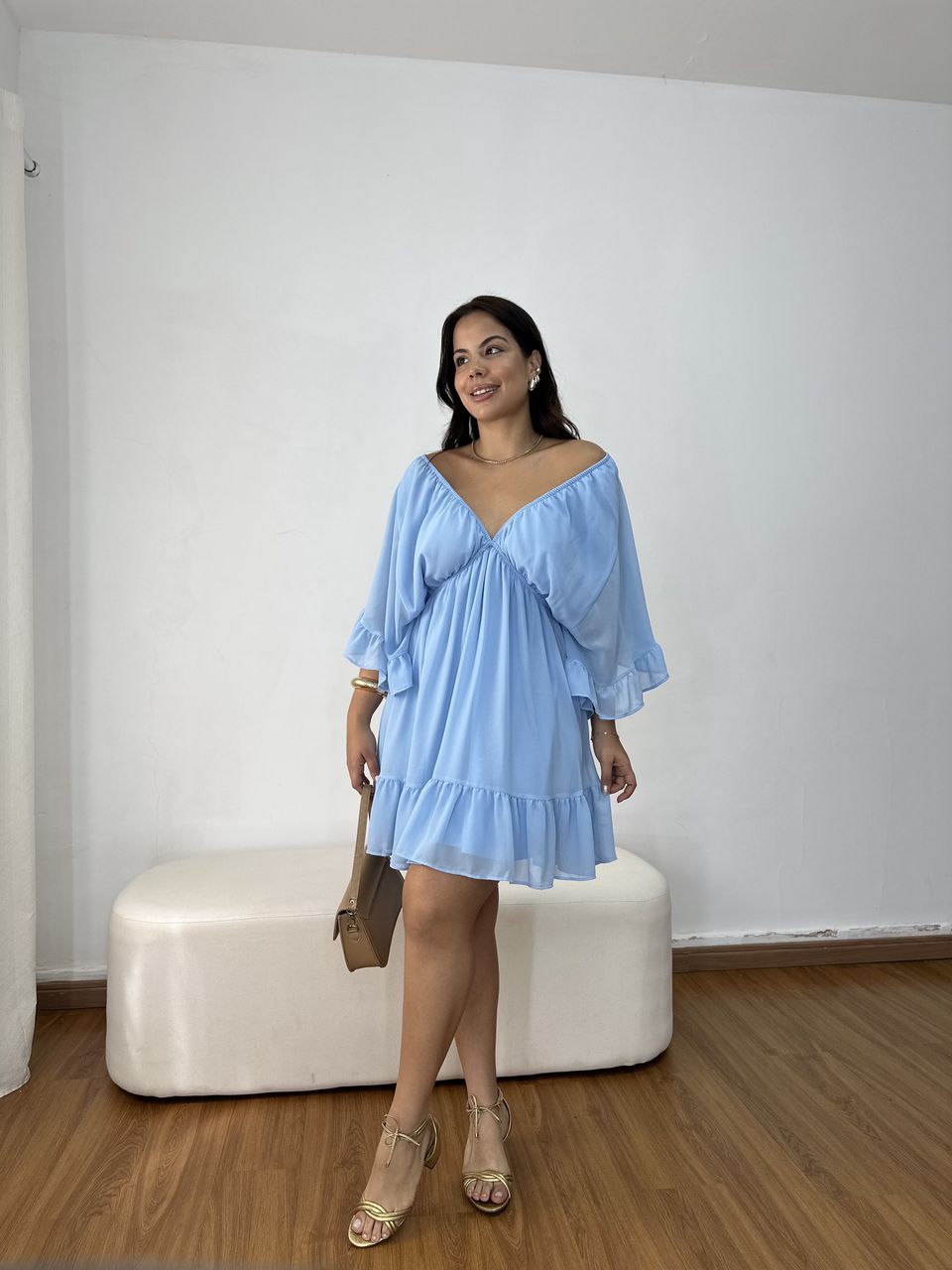 Vestido Feminino Manga Ampla Azul - Loja Benditta
