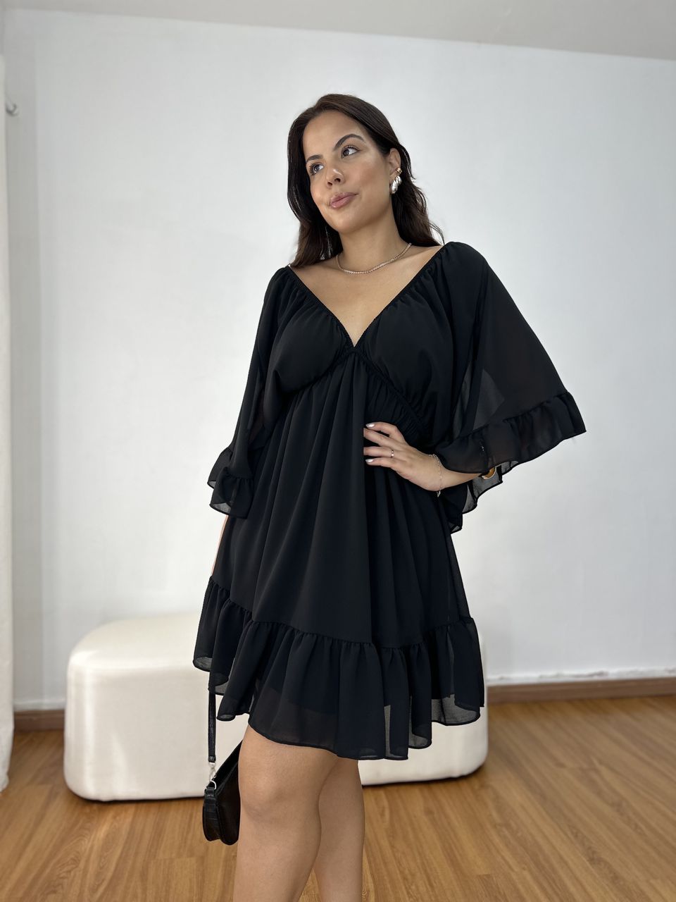 Vestido Feminino Manga Ampla Preto - Loja Benditta