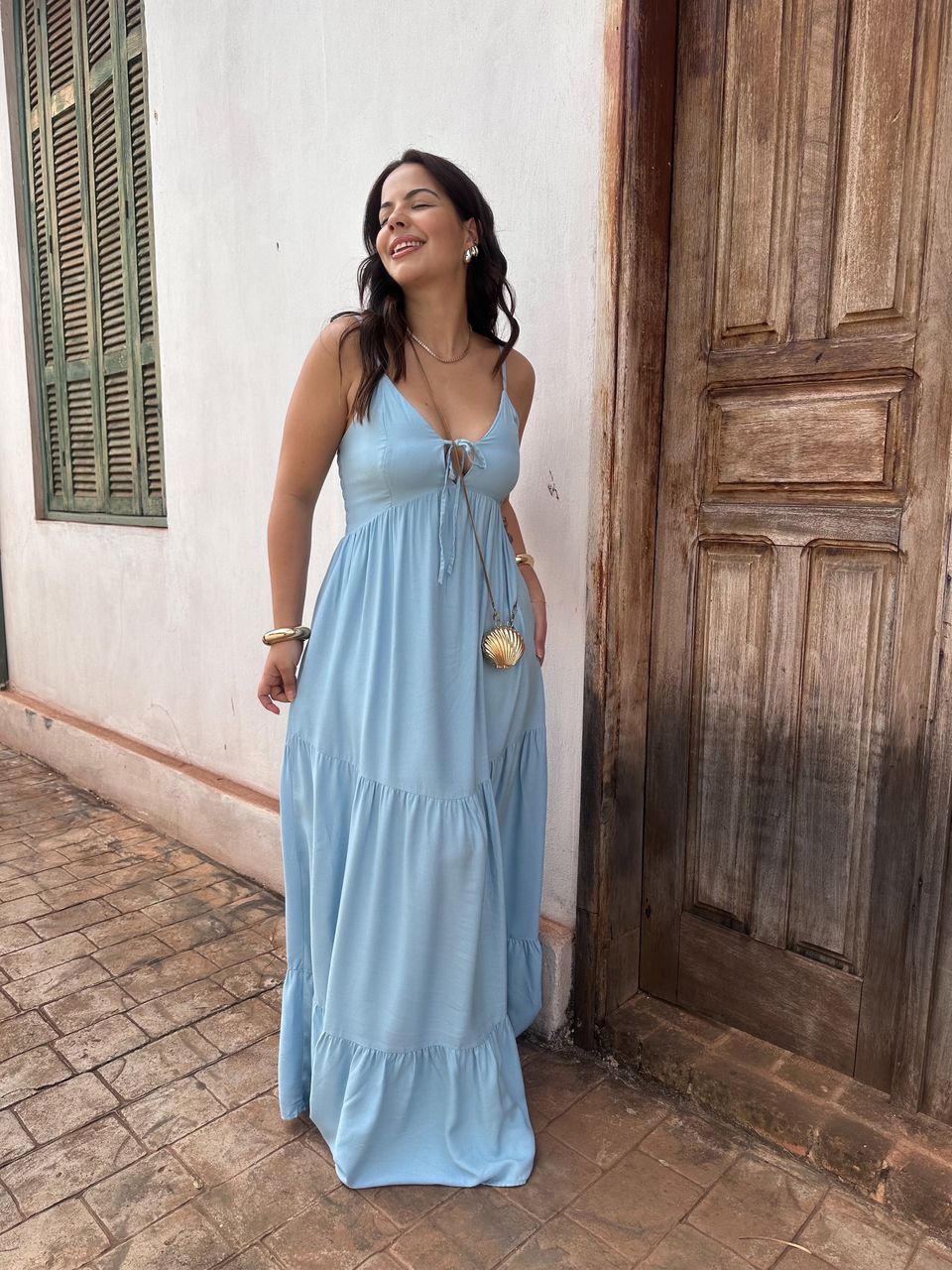 Vestido Feminino Amarração Busto Azul - Loja Benditta