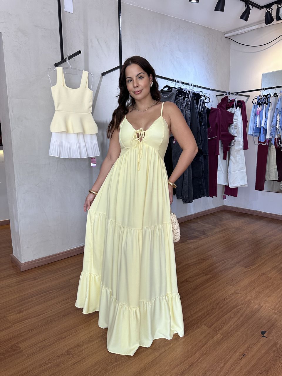 Vestido Feminino Amarração Busto Amarelo - Loja Benditta