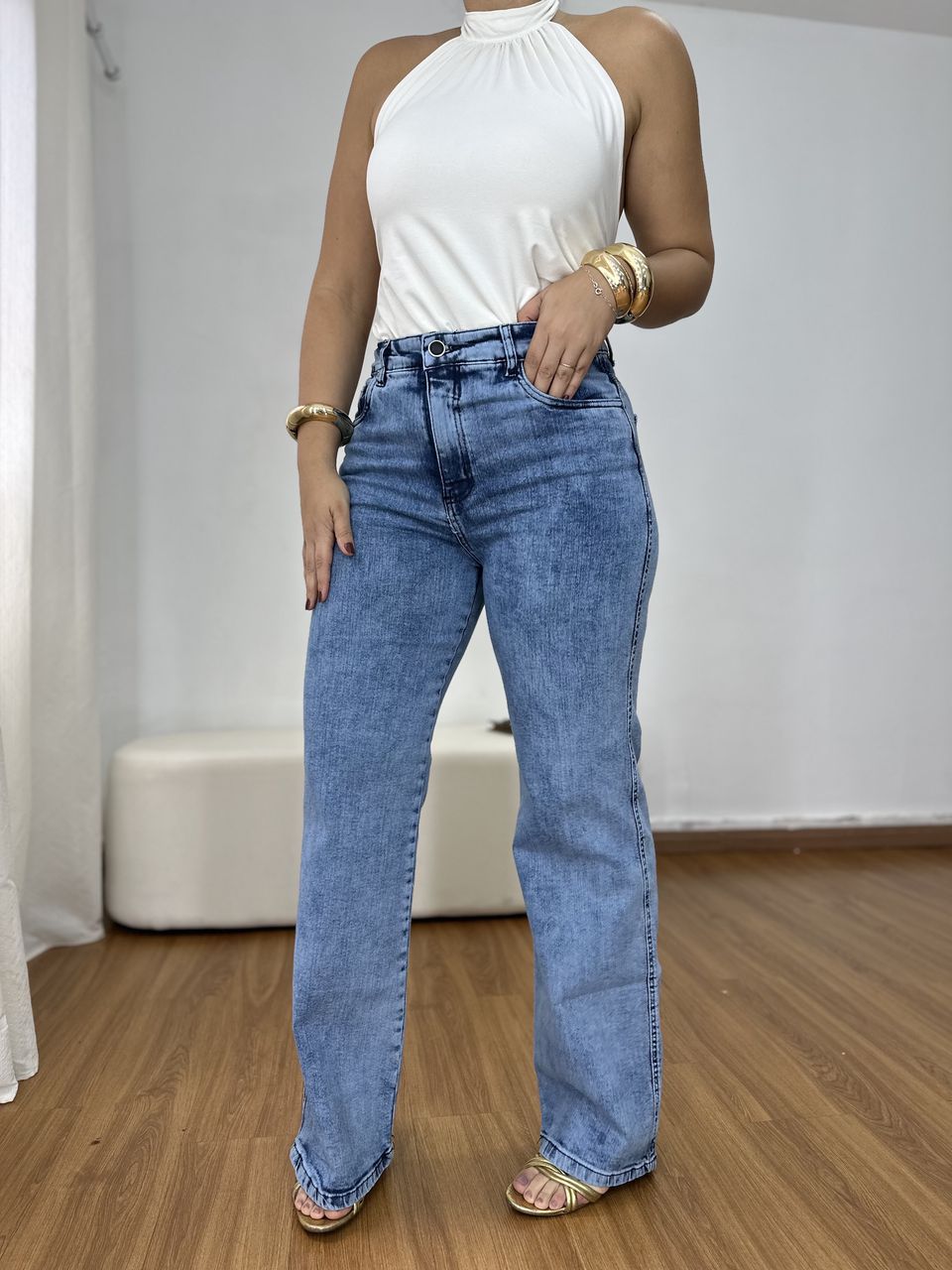 Wide Leg Elastano Marmorizada - Loja Benditta