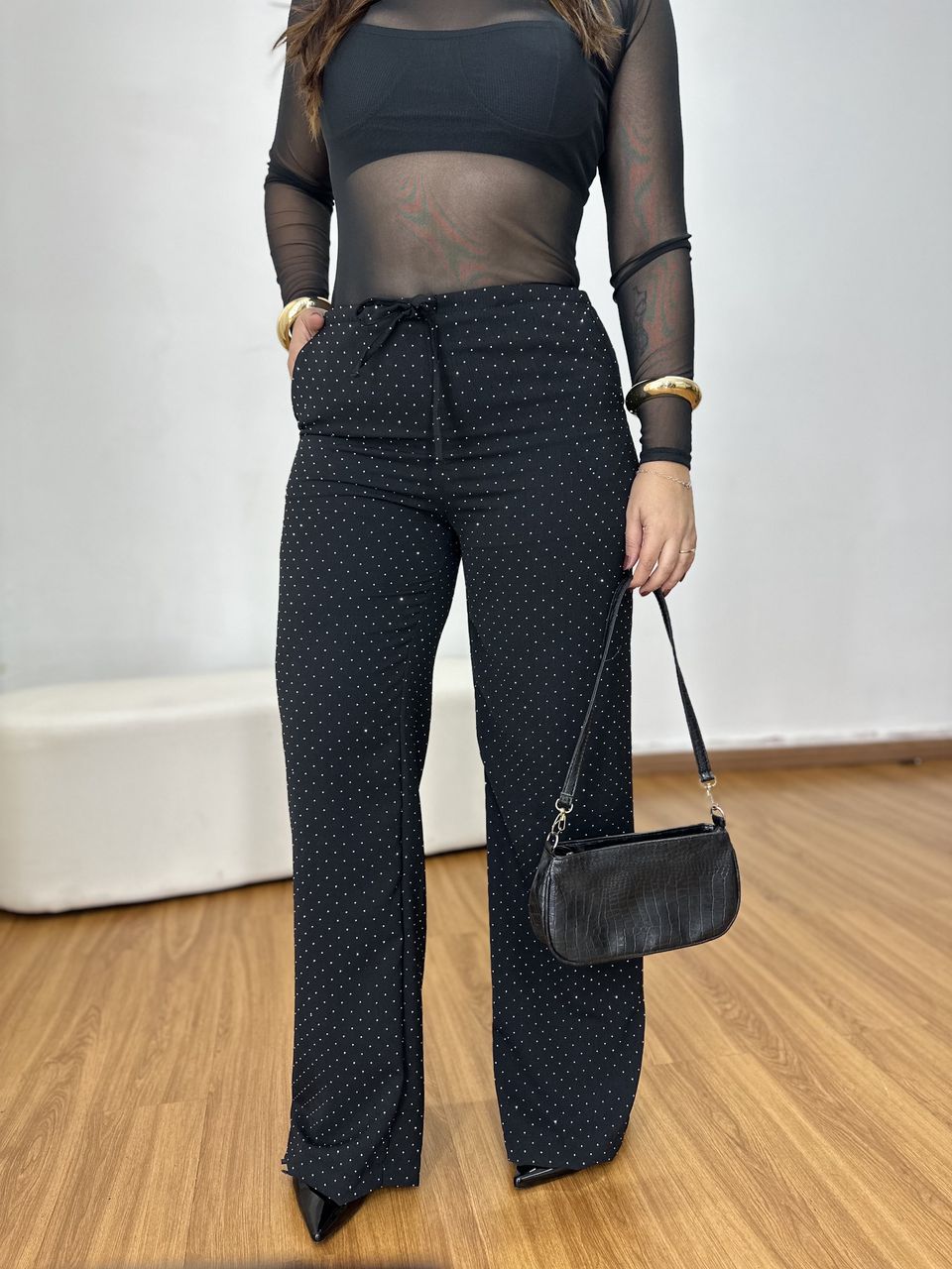 Calça Feminina Pantalona com Brilho - Loja Benditta