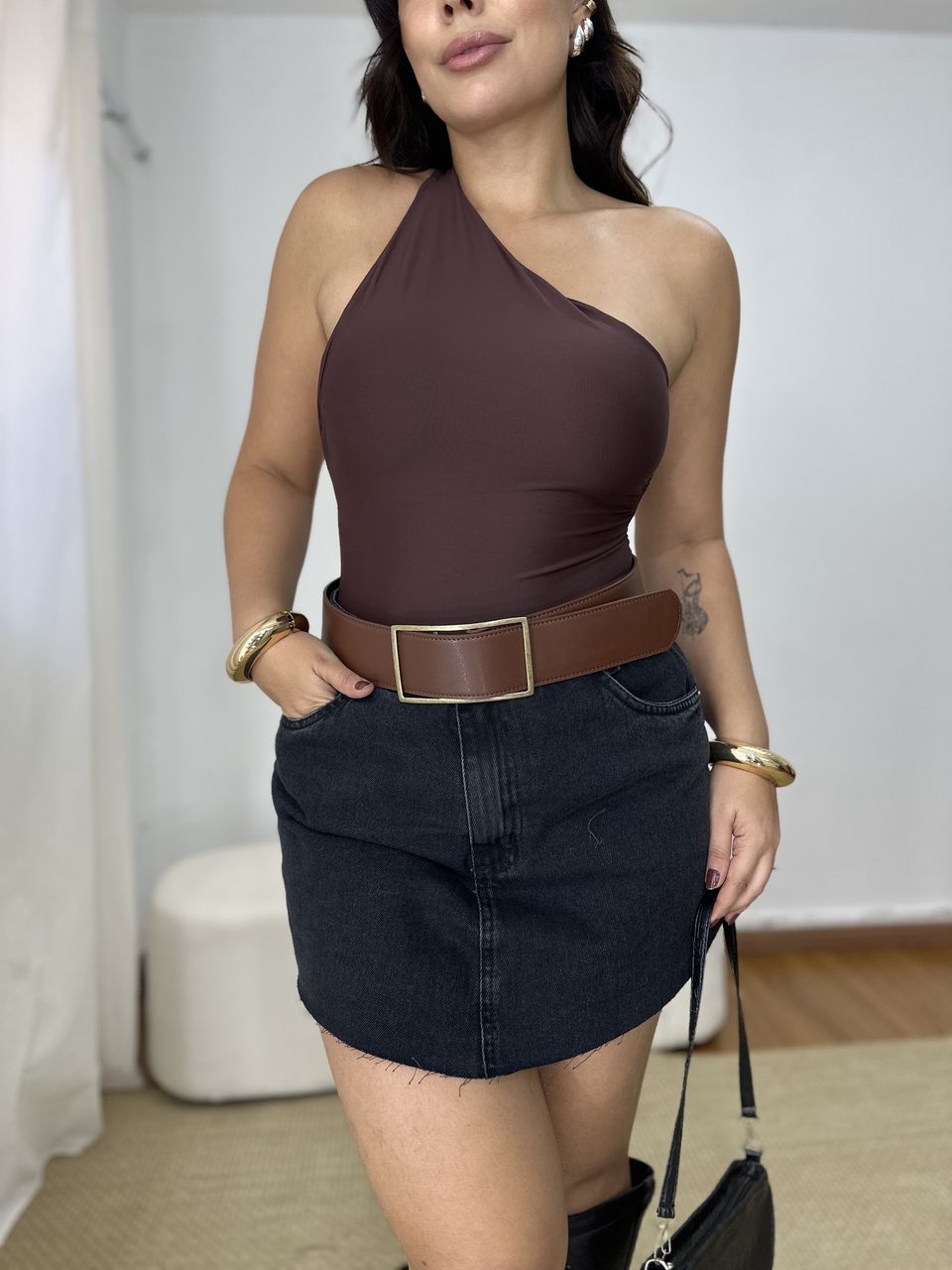 Body Nula Manga Transversal Marrom - Loja Benditta