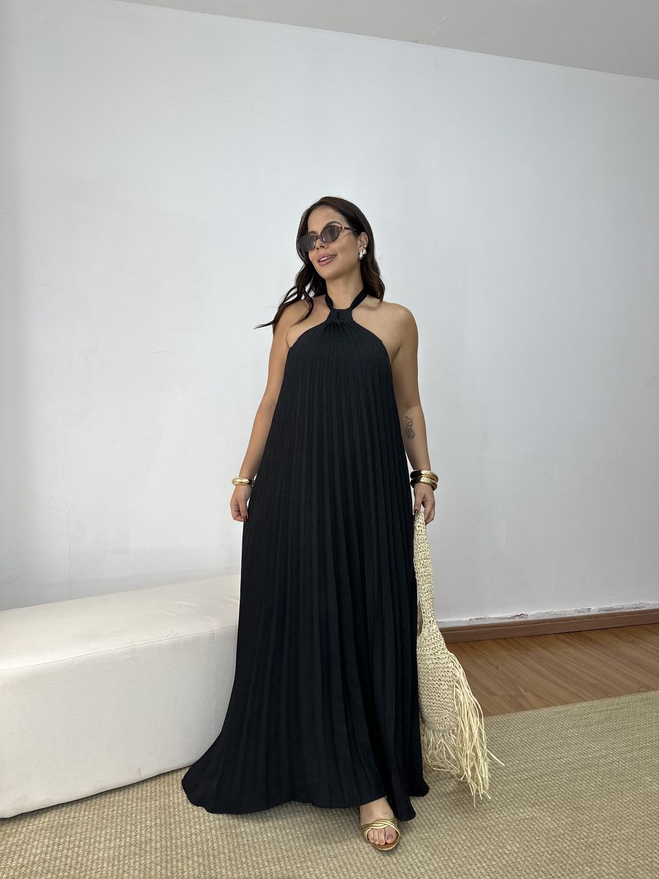 Vestido Frente Única Plissado Preto - Loja Benditta