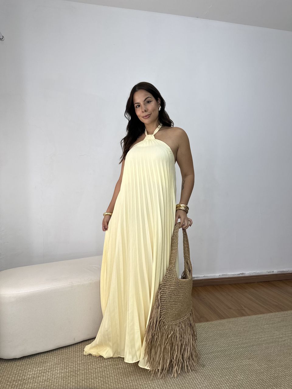 Vestido Frente Única Plissado Amarelo - Loja Benditta