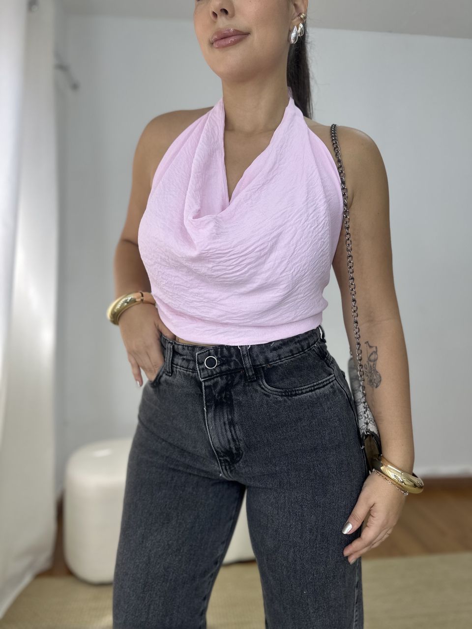 Blusa Feminina Multiformas Crepe Rosa - Loja Benditta