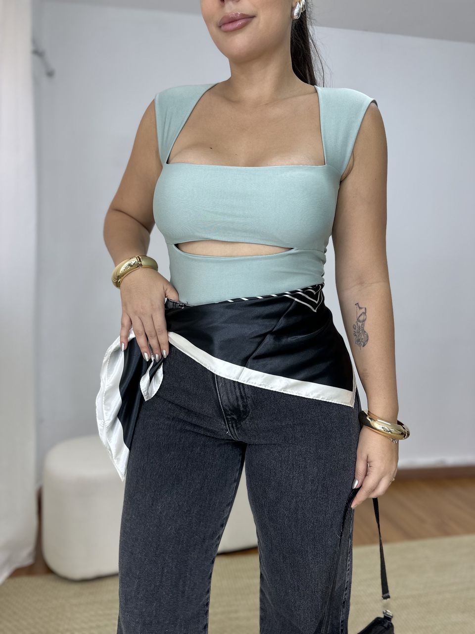 Cropped Feminino Busto Vazado Verde - Loja Benditta