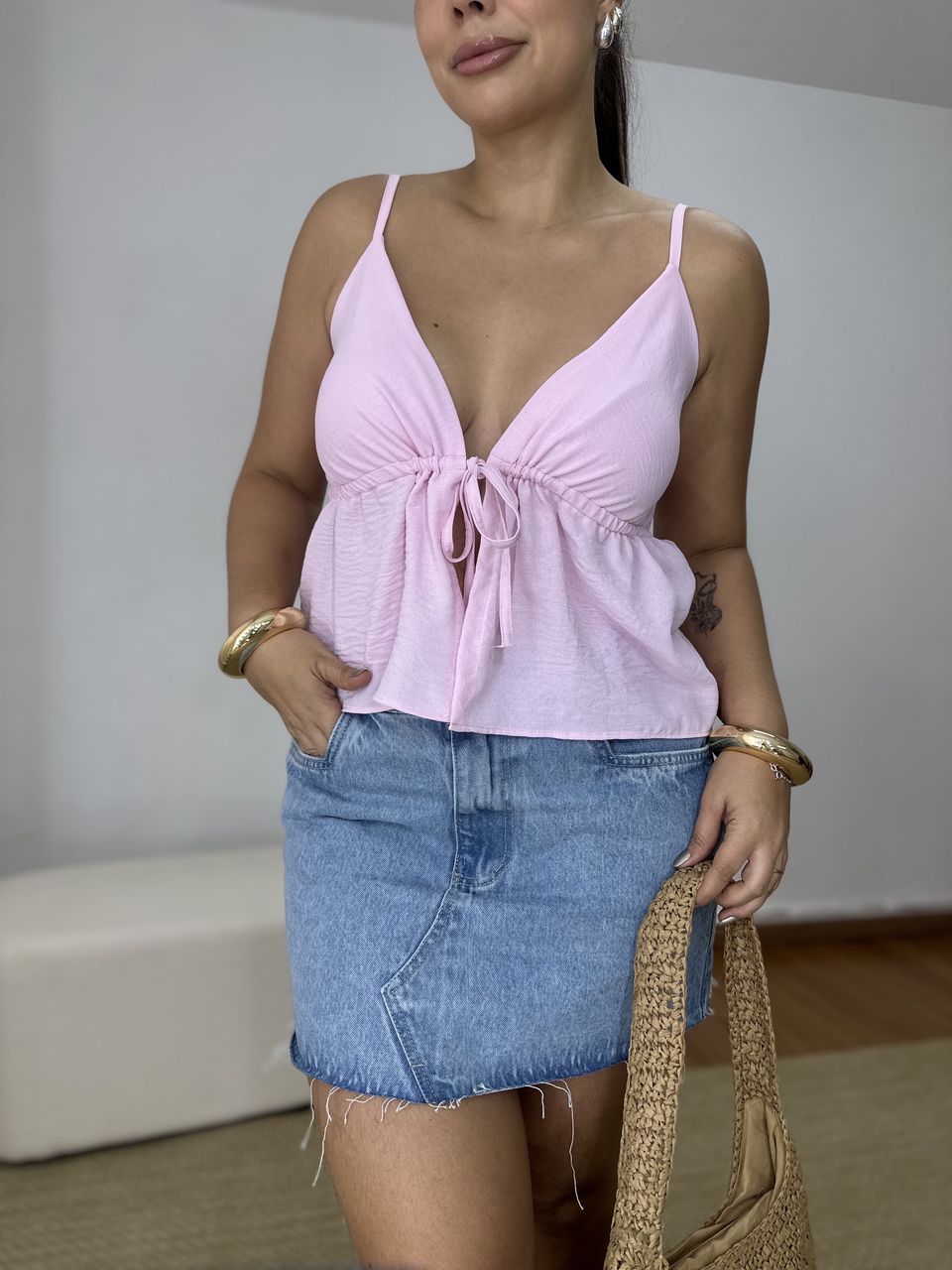 Blusa Feminina Amarração Crepe Rosa - Loja Benditta