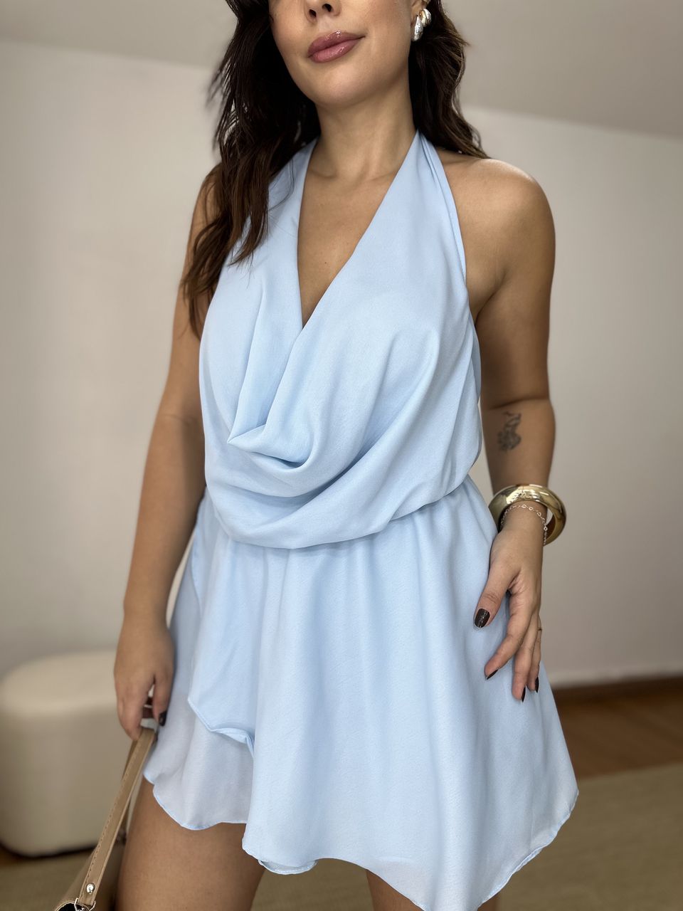 Macaquinho Feminino Decote Degagê Azul - Loja Benditta
