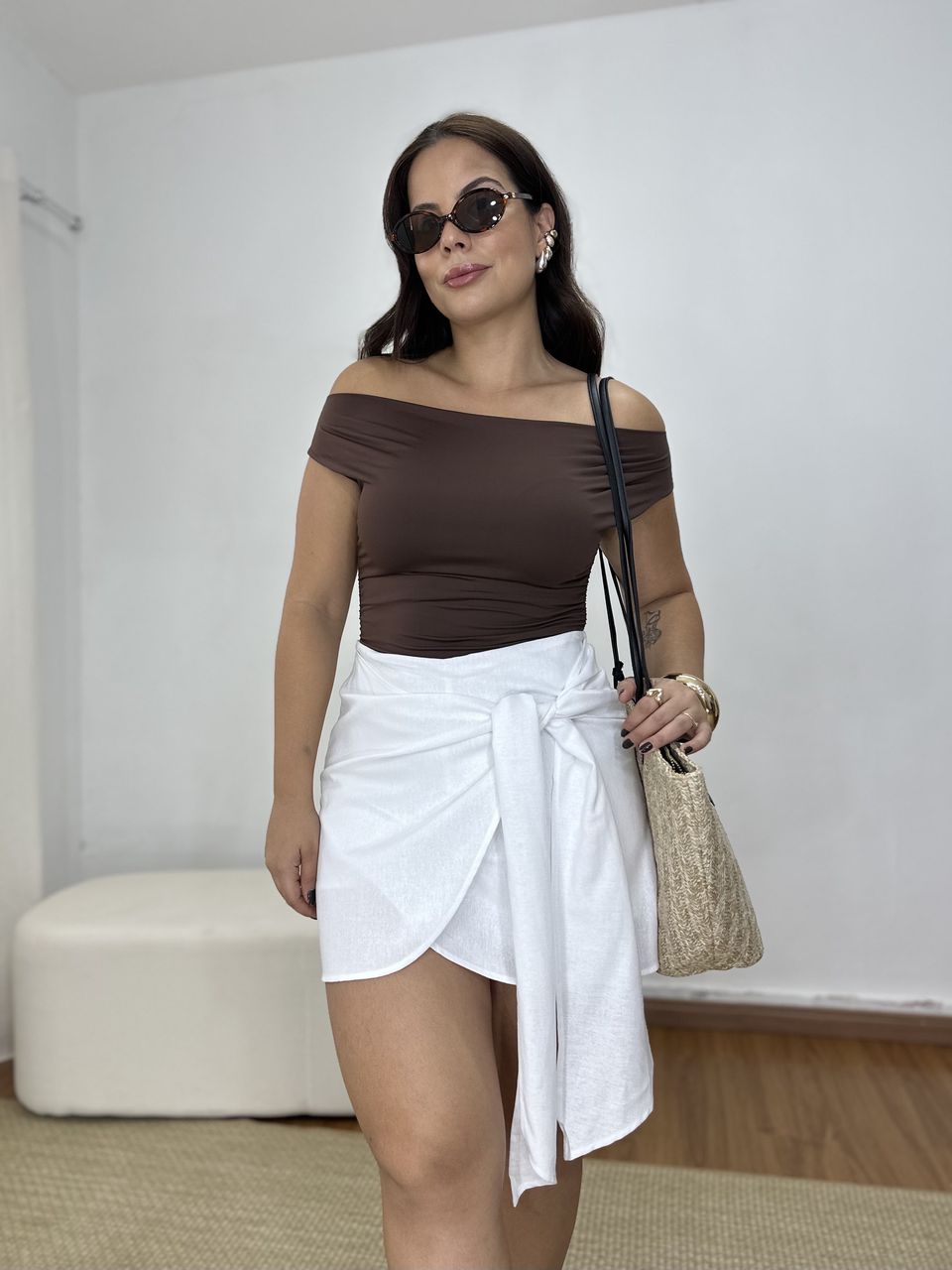 Short Saia Feminino Amarração Branco - Loja Benditta
