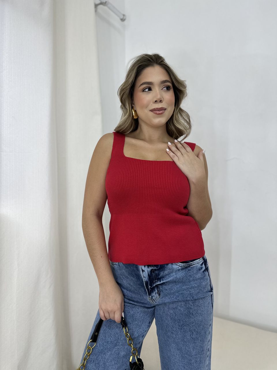 Blusa Tricot Modal Peplum Vermelha - Loja Benditta