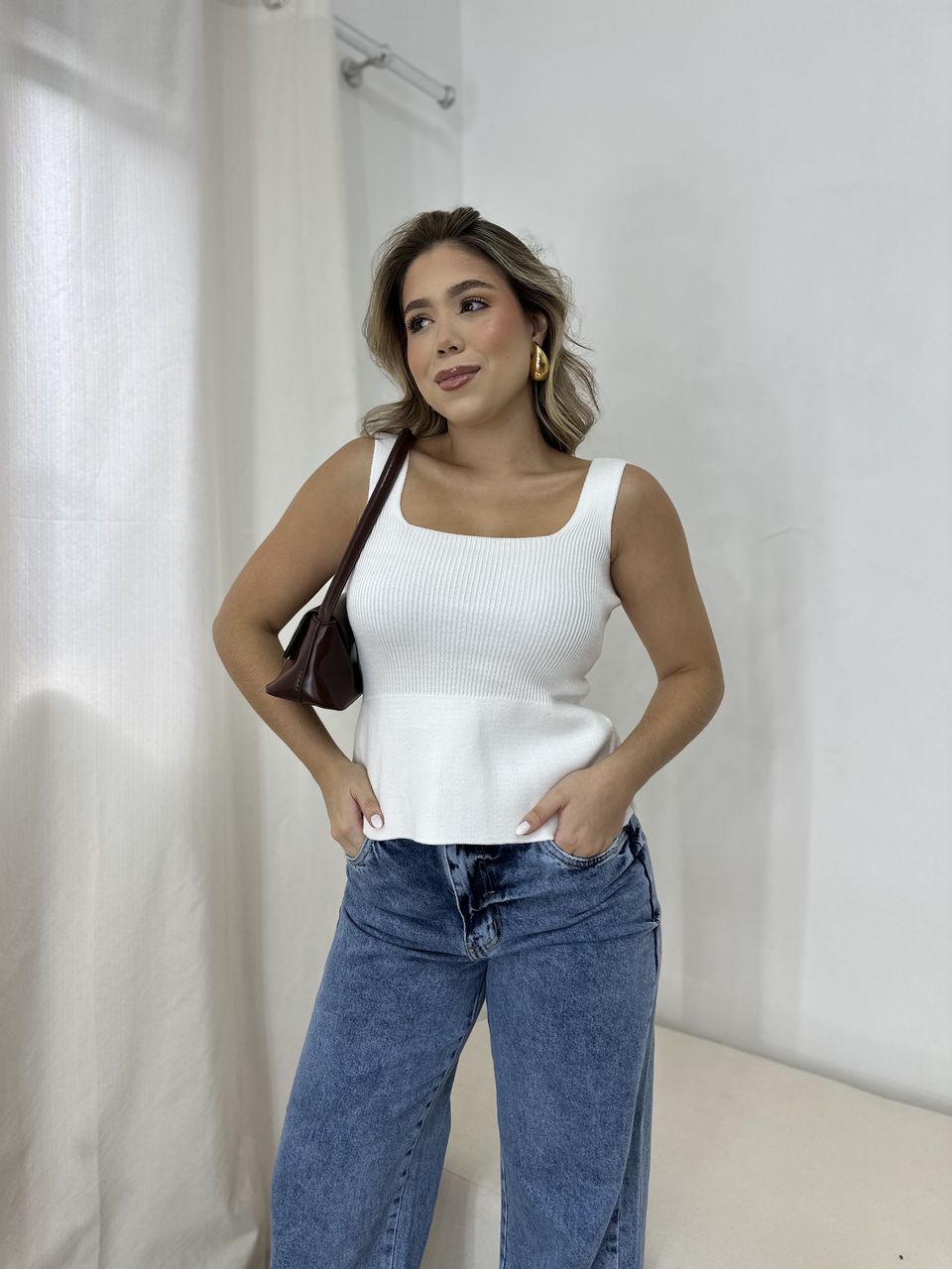 Blusa Tricot Modal Peplum Off - Loja Benditta