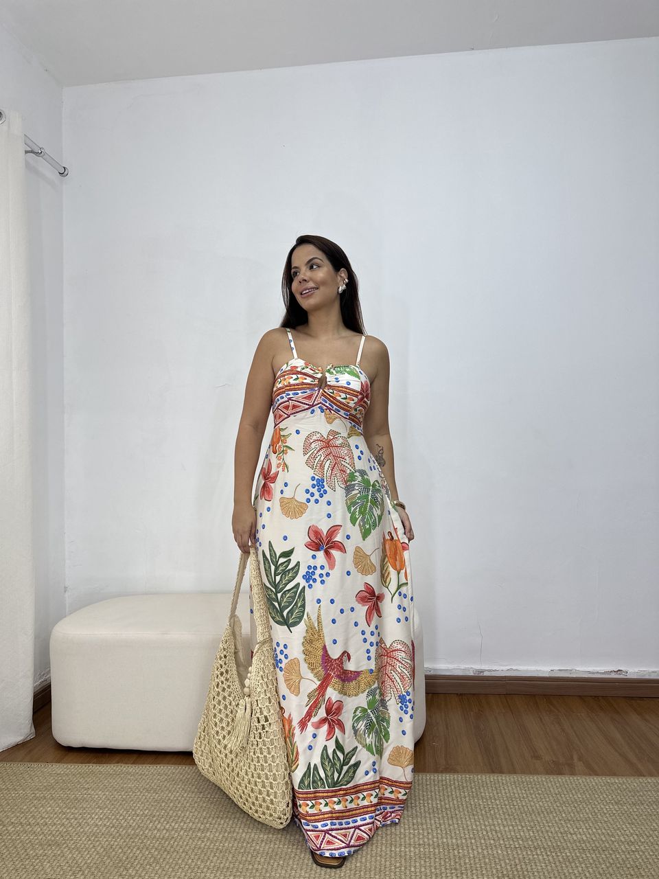 Vestido Longo Viscose Caju Off - Loja Benditta