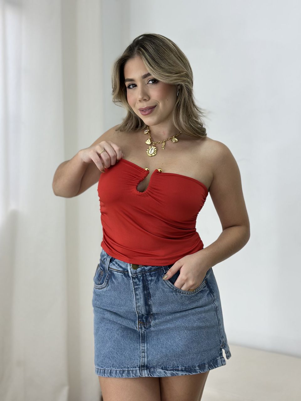 Top Tube Fivela Vermelho - Loja Benditta