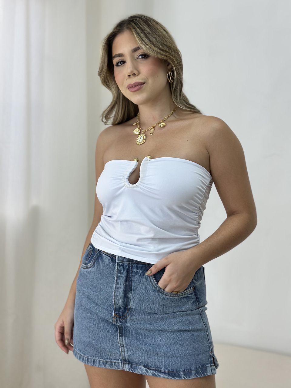 Top Tube Fivela Branco - Loja Benditta