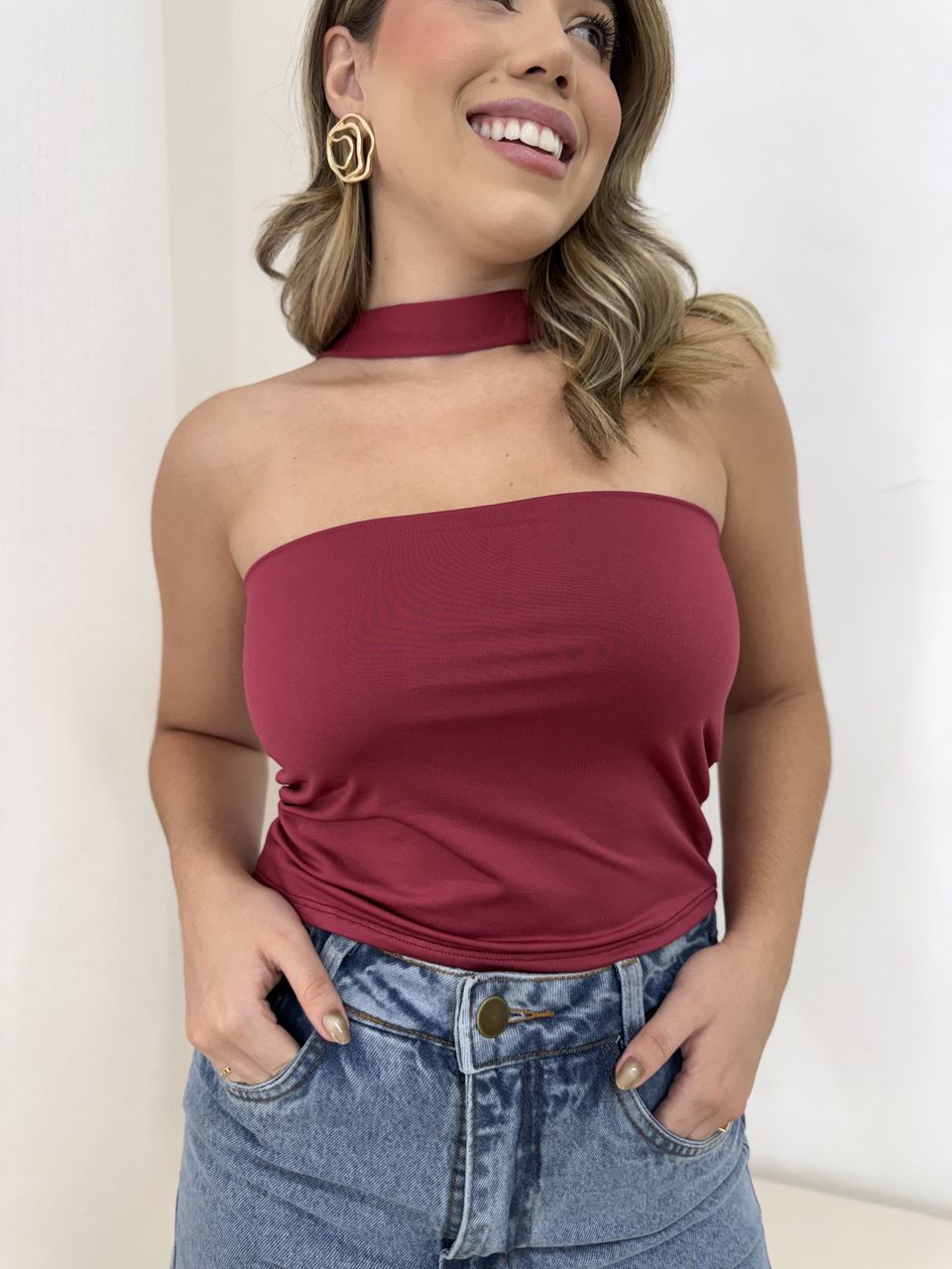 Top Tube Amarração Cereja - Loja Benditta