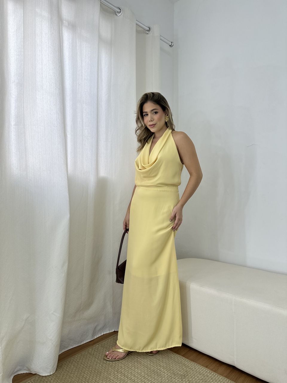 Vestido Longo Luiza Crepe Amarelo - Loja Benditta