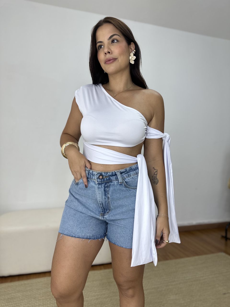 Cropped Laura Amarração Branco - Loja Benditta