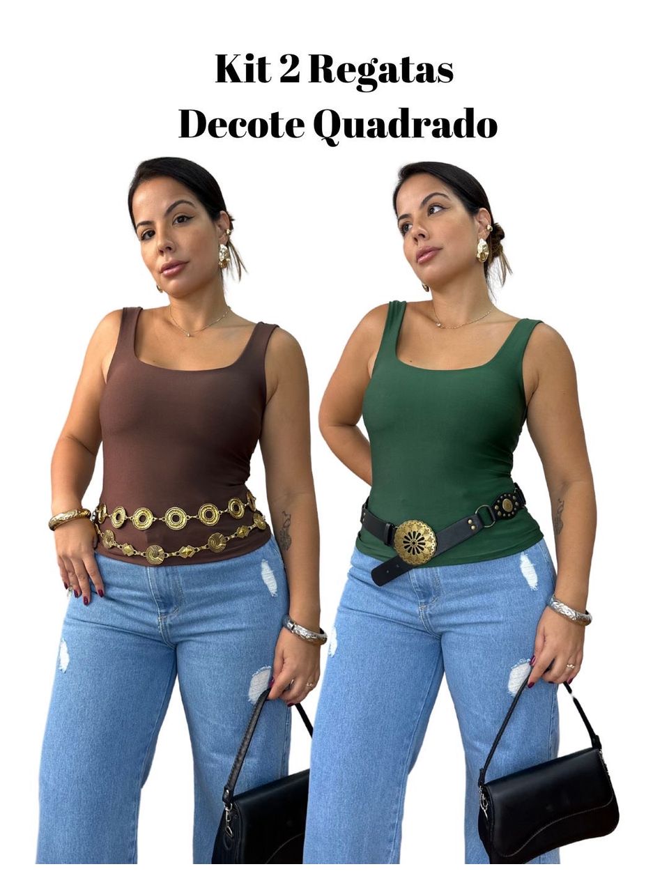 Kit Blusa Decote Quadrado (verde e marrom)