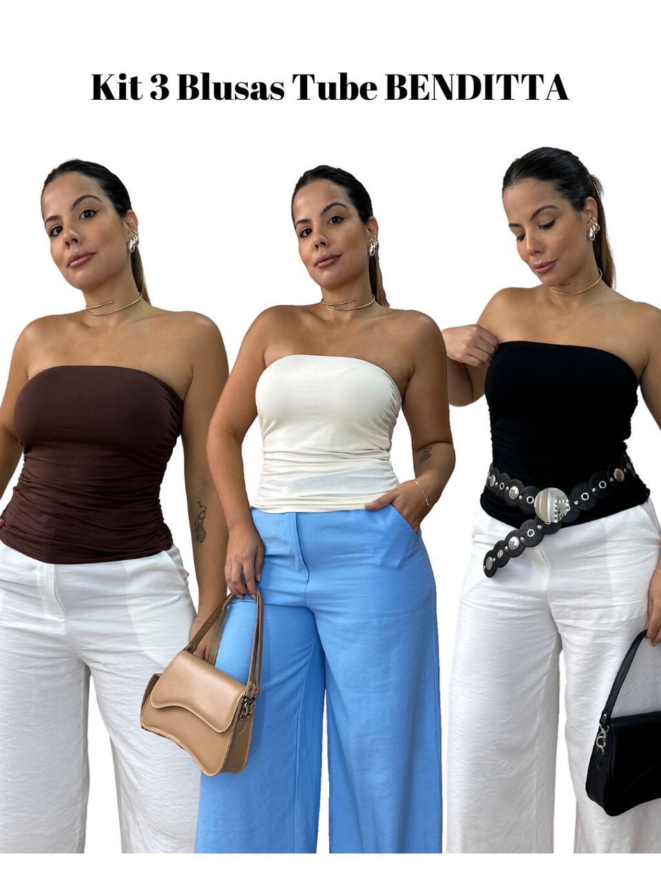 Kit Blusa Tube (café, preta e off)