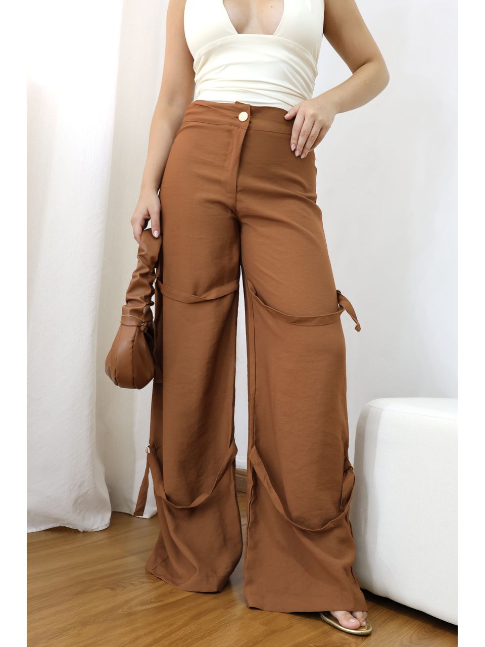Calça Pantalona Feminina Liv Marrom - 403090203091... - Loja Benditta