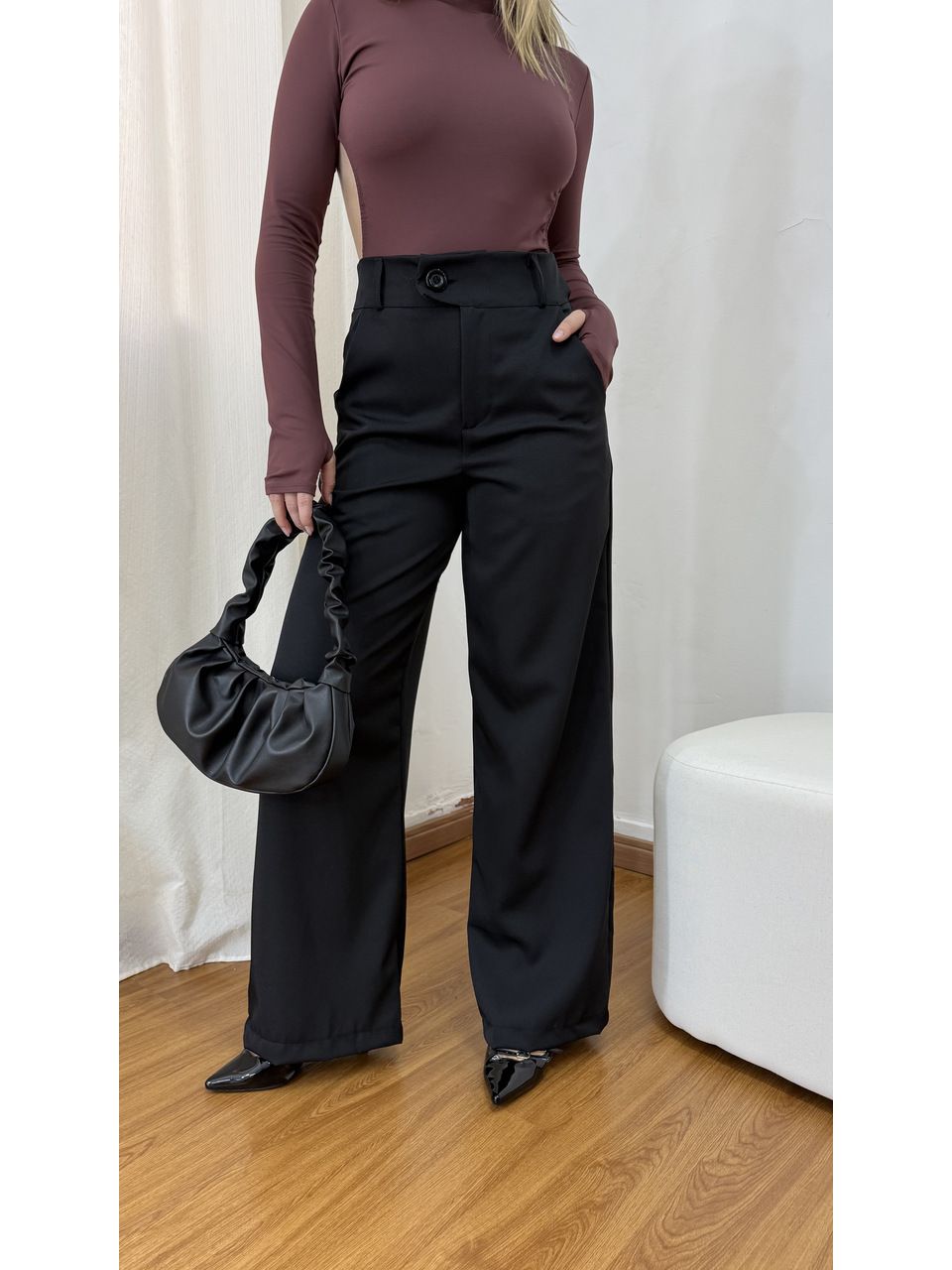 Calça Pantalona Feminina Alfaiataria Malu Preta - ... - Loja Benditta
