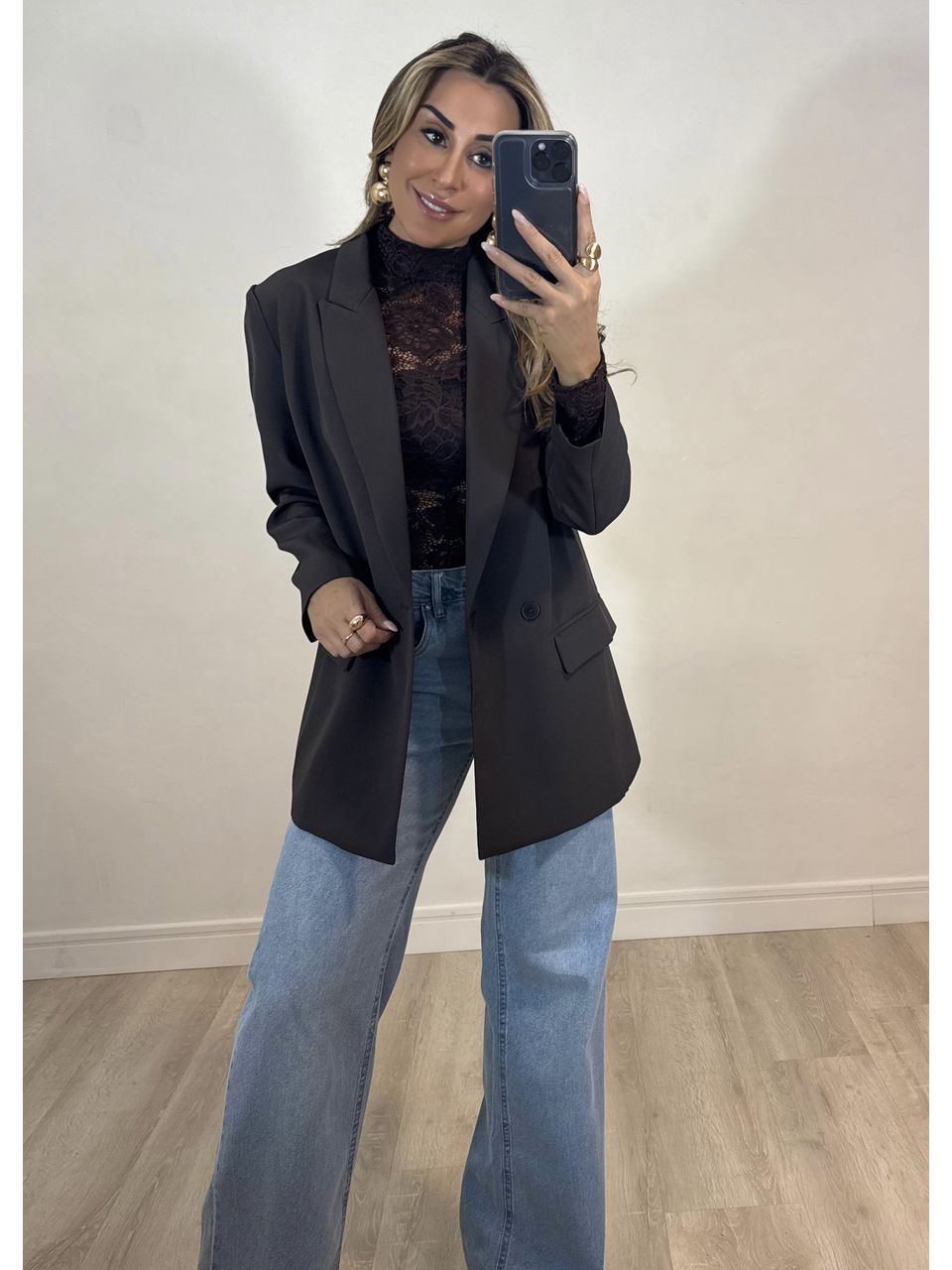 Blazer Alongado Marrom Café