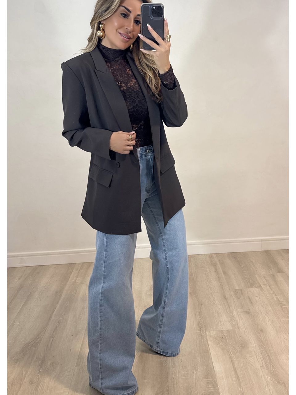 Blazer Alongado Marrom Café