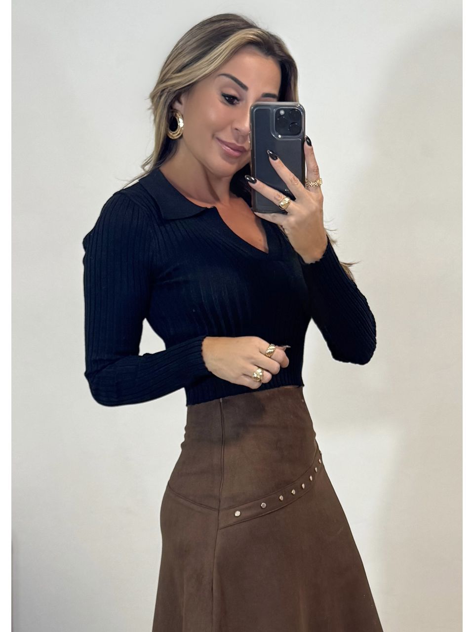 Blusa Tricot Gola Polo