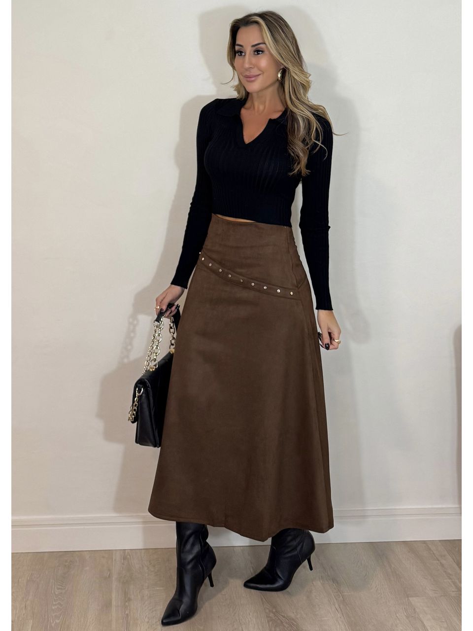 Saia Midi Suede - 4345 - MADONNA BASIC